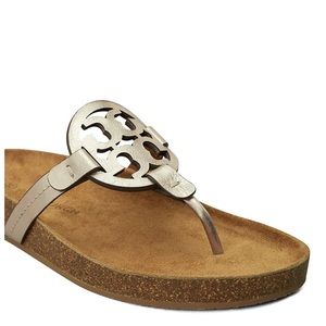 Tory Burch Miller Cloud Metallic Sparkle Gold Leather Thong Sandals